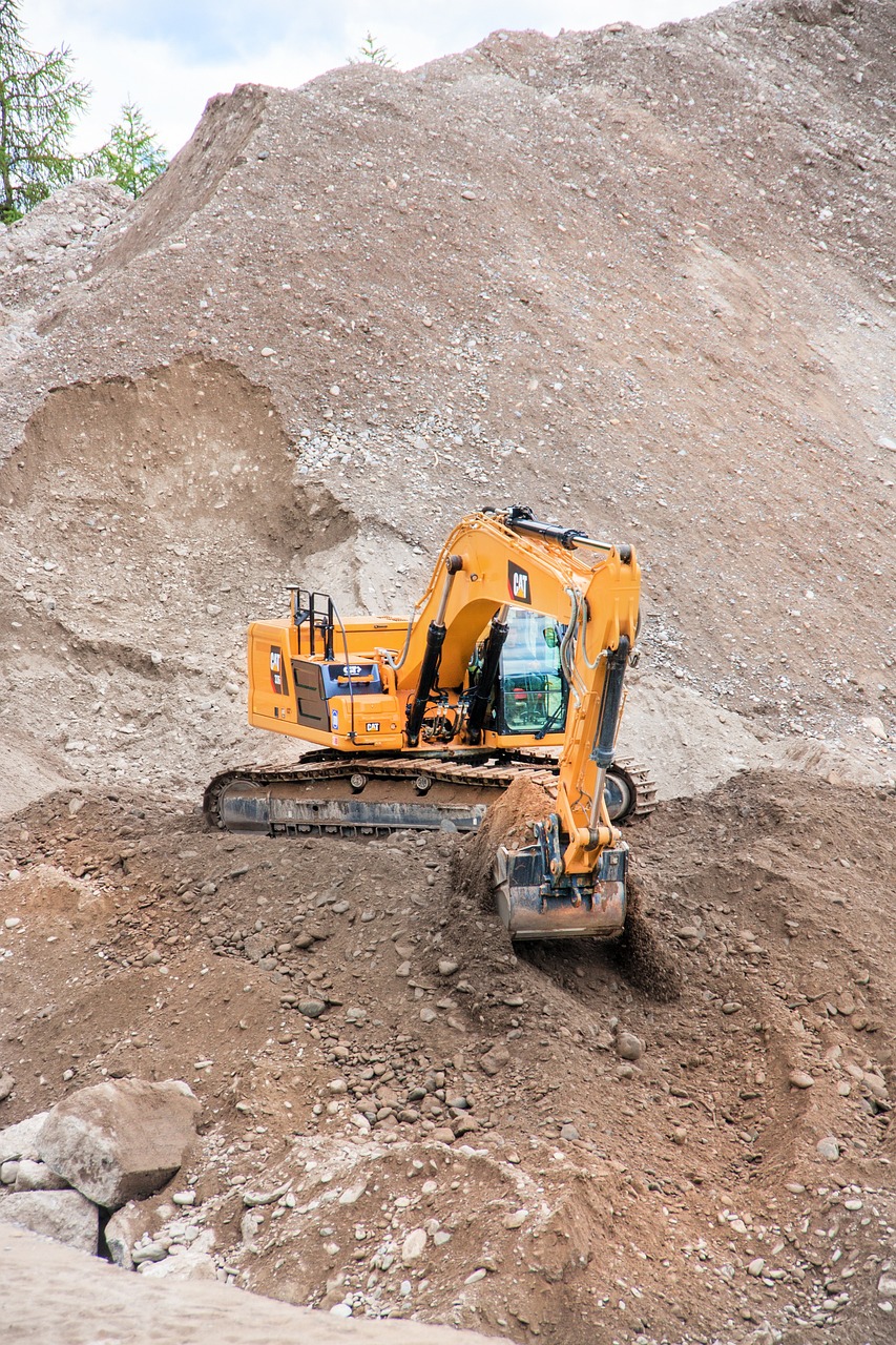 excavators, mountain, debris